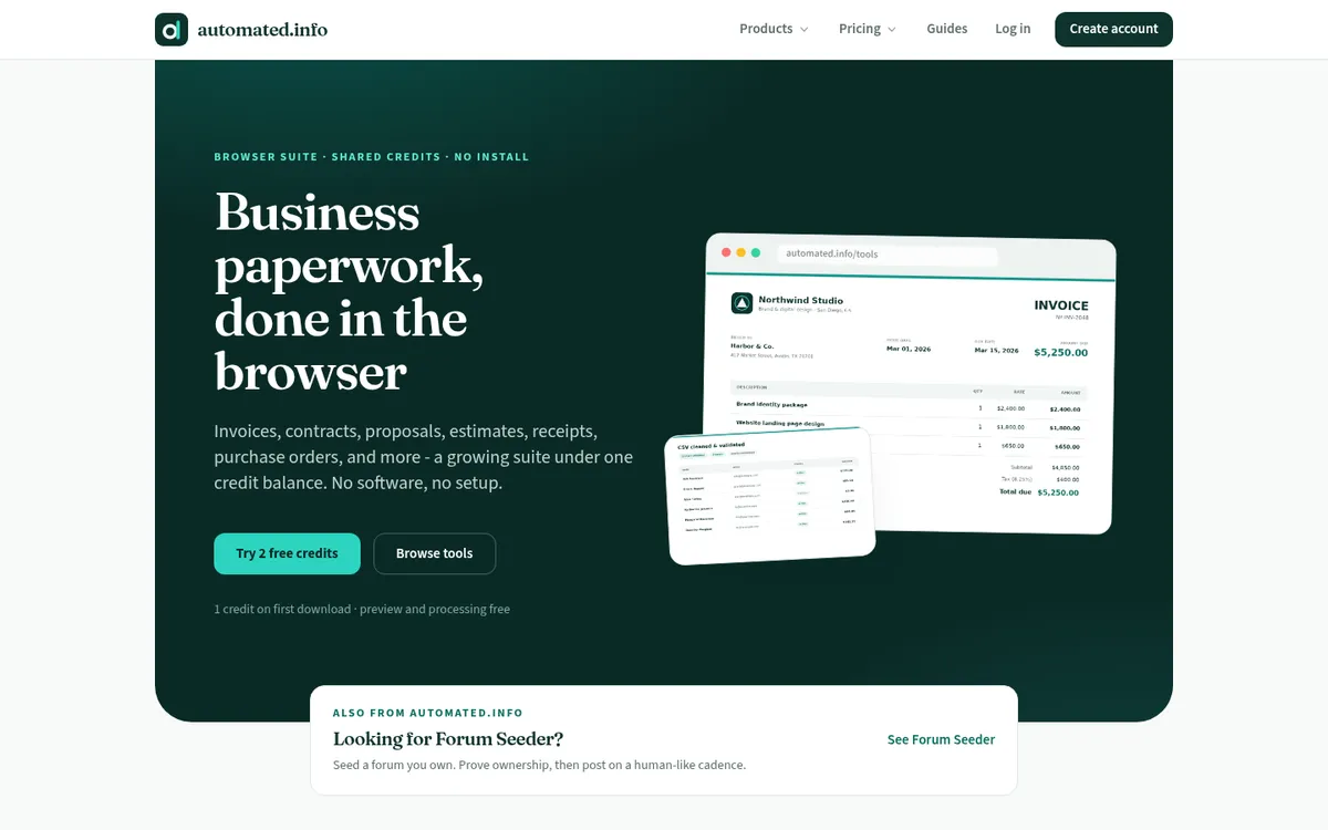 automated.info homepage screenshot
